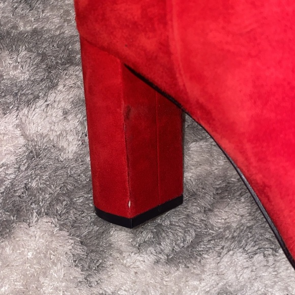 Red suede booties 3.5-4” heel - Picture 6 of 7